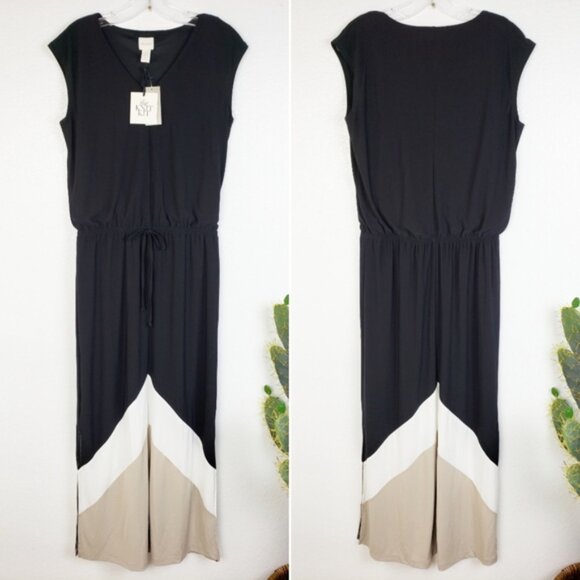 NWT Chico's $119 Knit Kit COLORBLOCK Maxi Dress Size S Women's Black Cap Sleeves - Picture 2 of 11